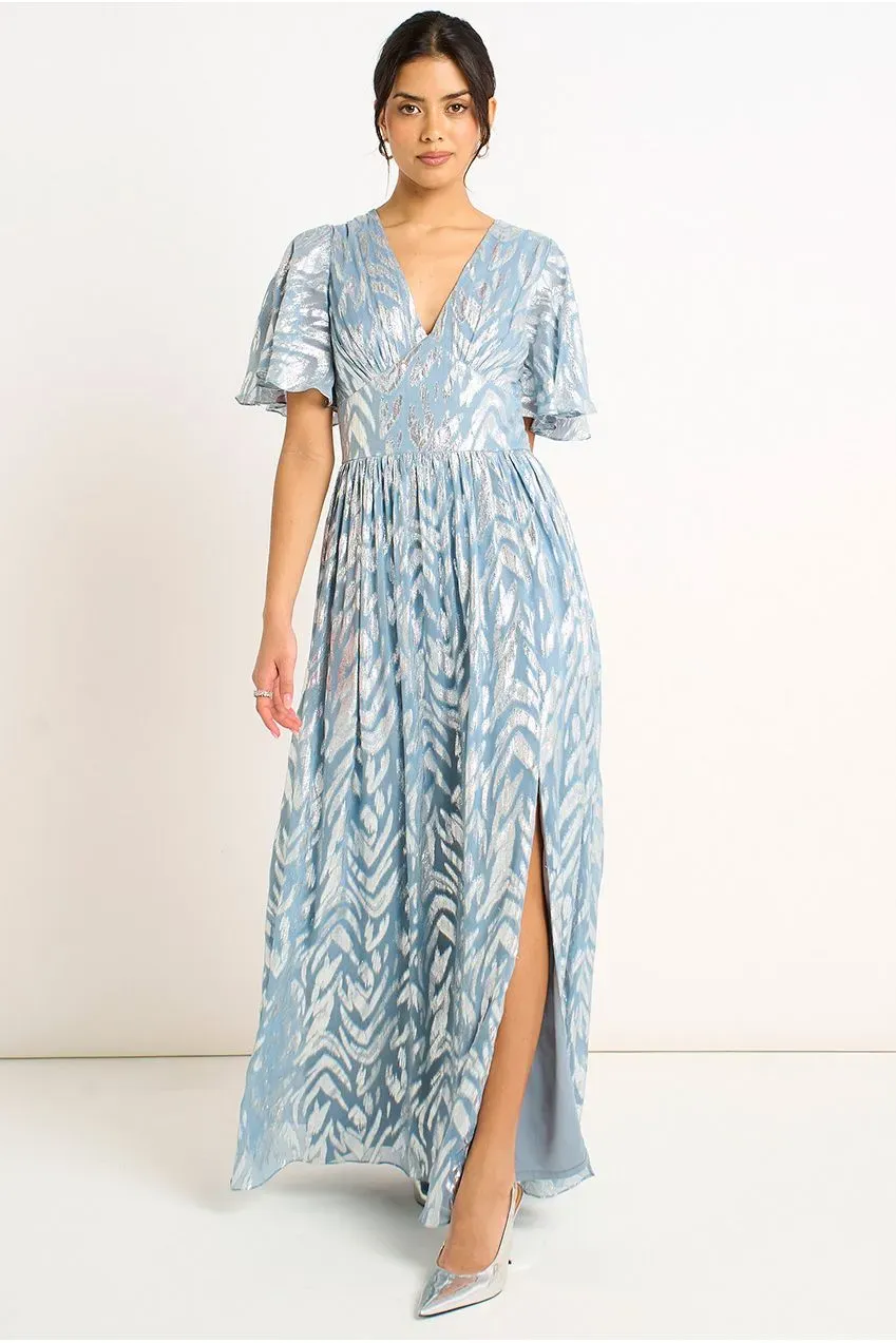 Gini London abito maxi maniche corte blu foil