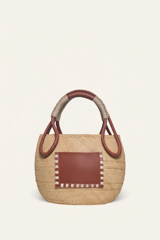 Johanna Ortiz Namba borsa paglia camel ricamata