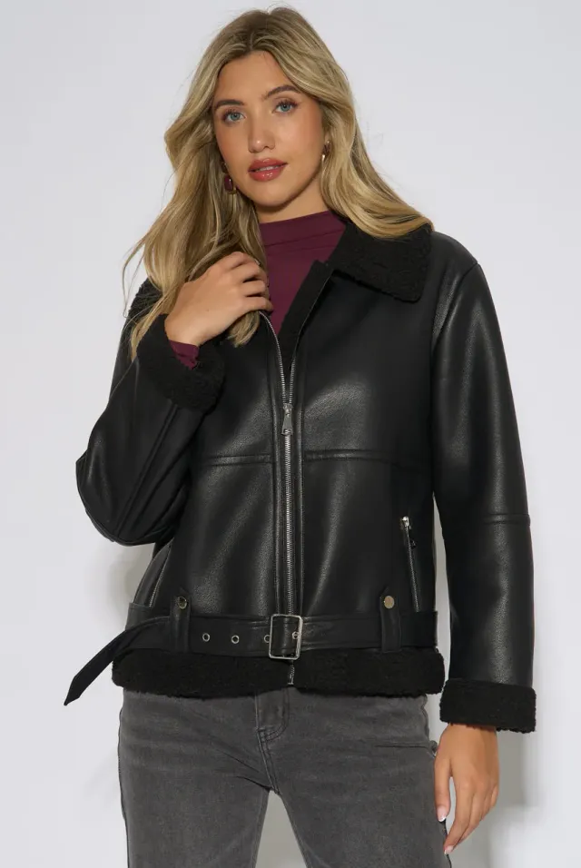 Gini London Aviator giacca nera ecopelle biker taglia 10