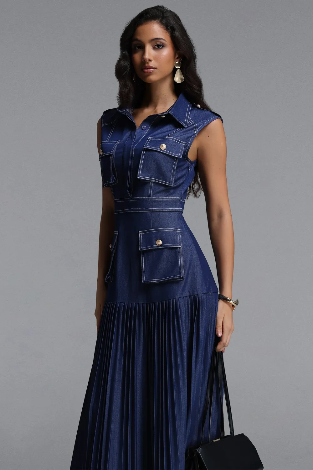 Bella Barnett Jouy Tailored abito maxi denim blu