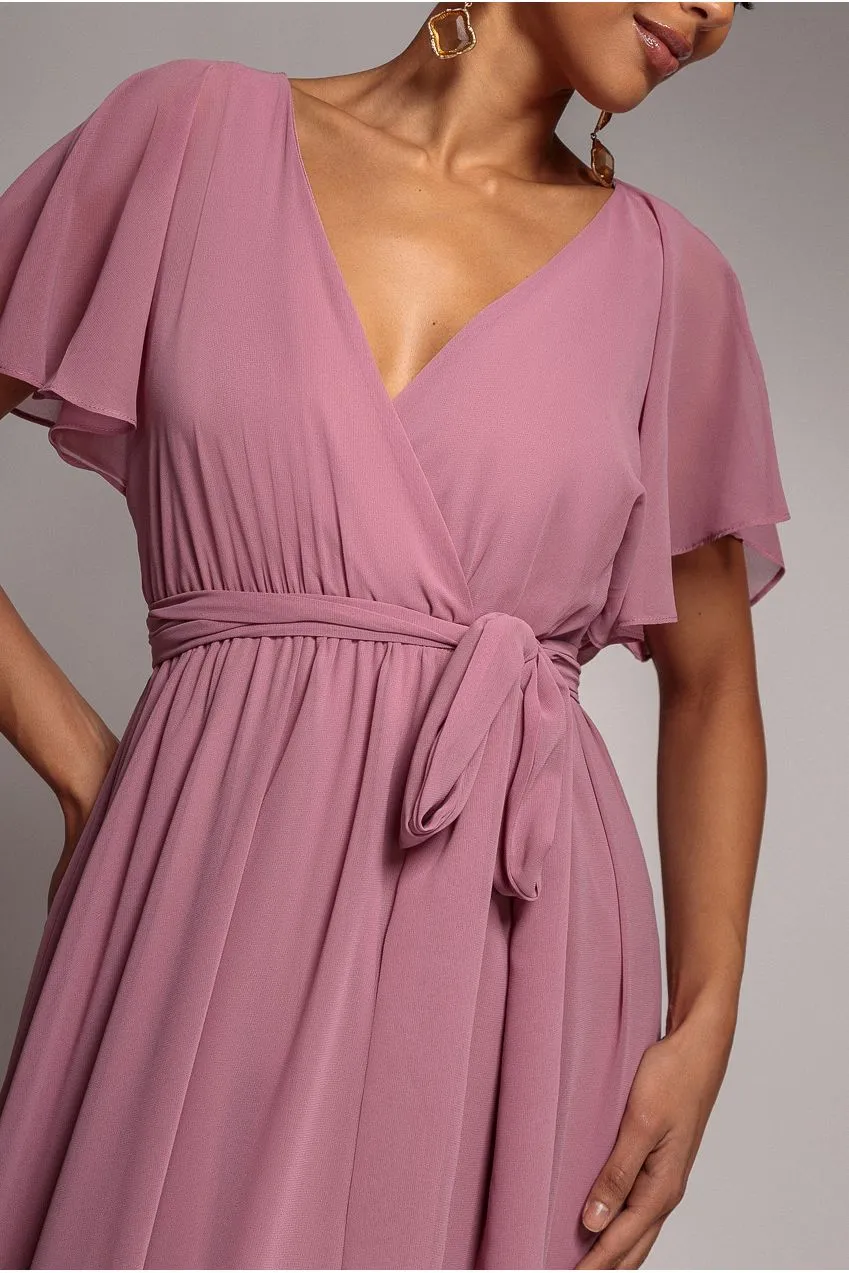 Goddiva Sustainable Chiffon Flutter Maxi abito lavanda chiffon