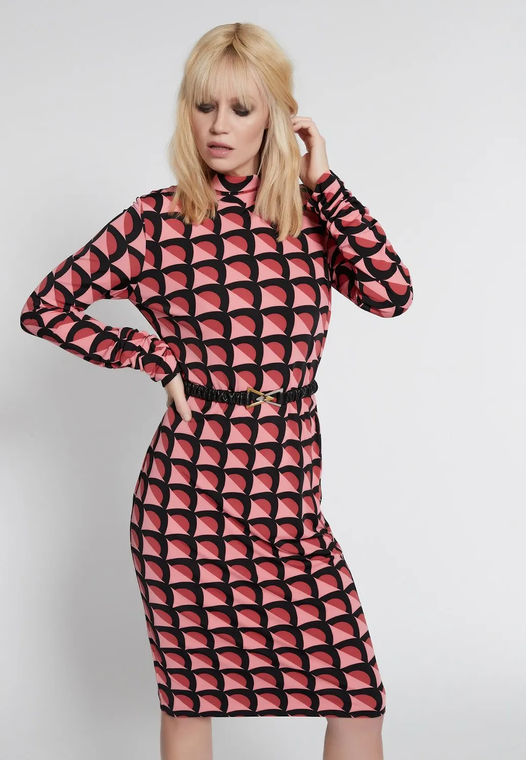 Ana Alcazar Himlis tubino stampa retro collo alto