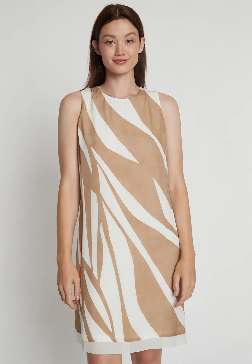 Ana Alcazar Rasea abito smanicato beige stampa zebra