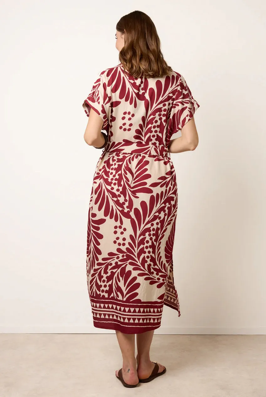 Blue Vanilla Tropical Leaf abito camicia vino S midi