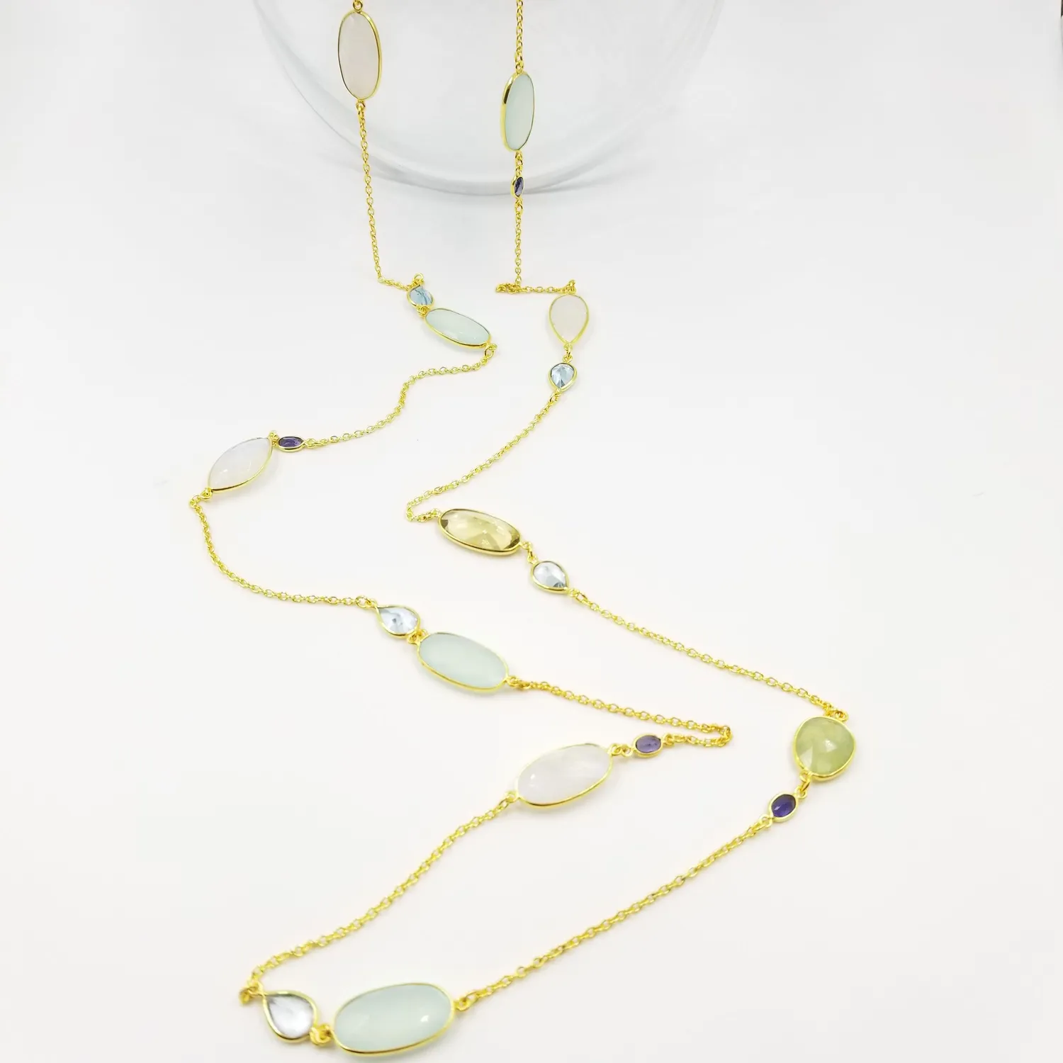 Our Dve Rainbow collana argento dorato 18k con acquamarina