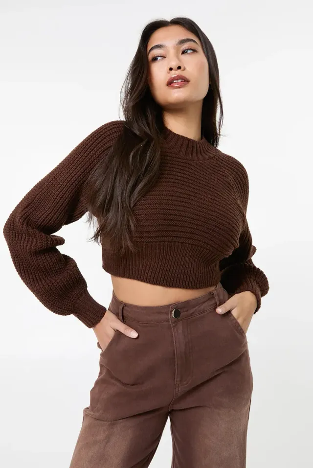 Pink Vanilla High Neck maglione crop cioccolato