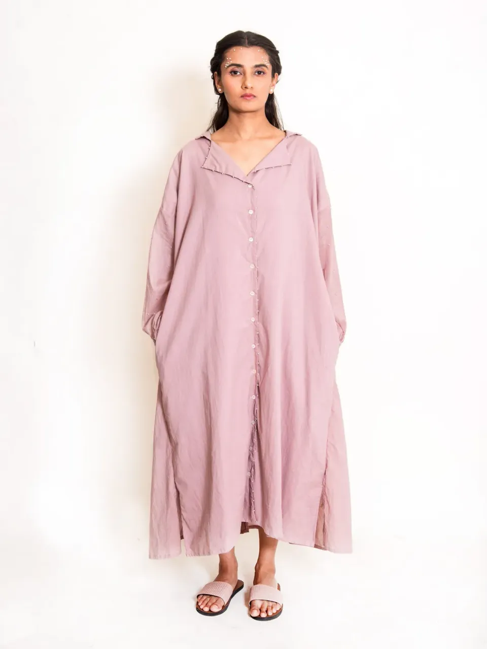 Our Dve Cordelia Swirl Dress camicia rosa perle