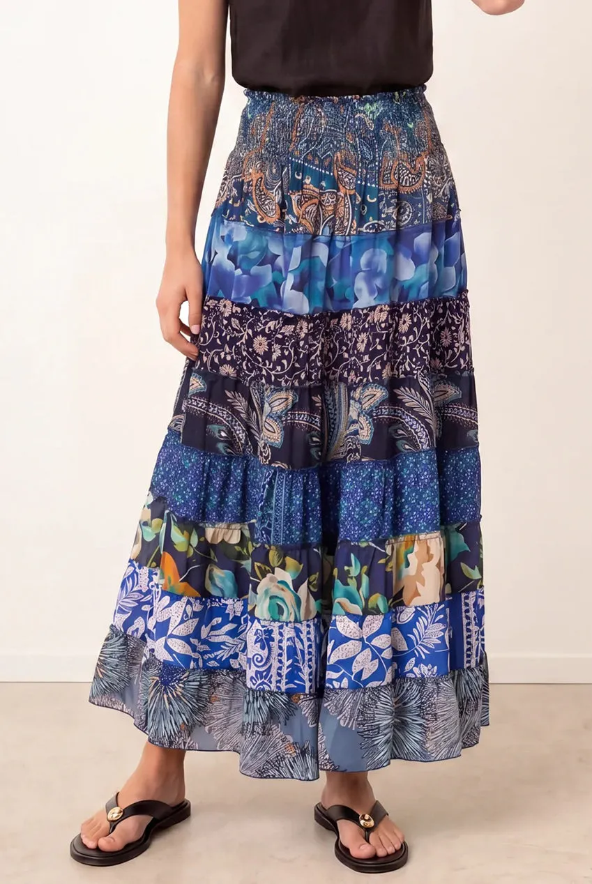 Blue Vanilla gonna maxi blu fantasia vita elasticizzata