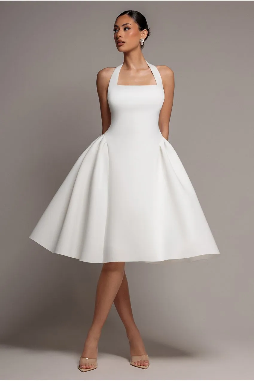Goddiva DR5107 Abito Midi Corsetto Bianco Halter