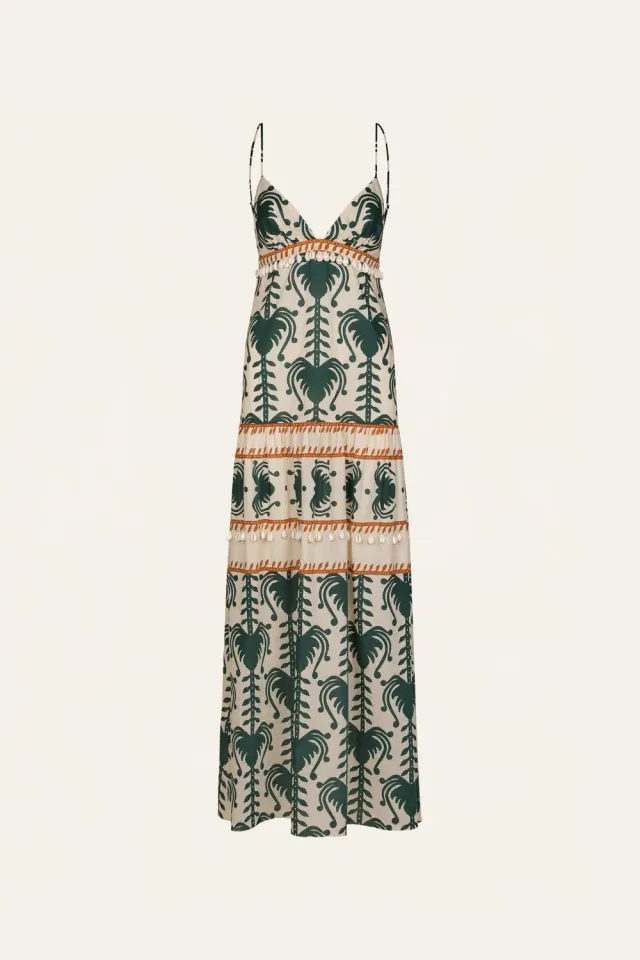 Johanna Ortiz Keeper abito maxi cotone verde ecru