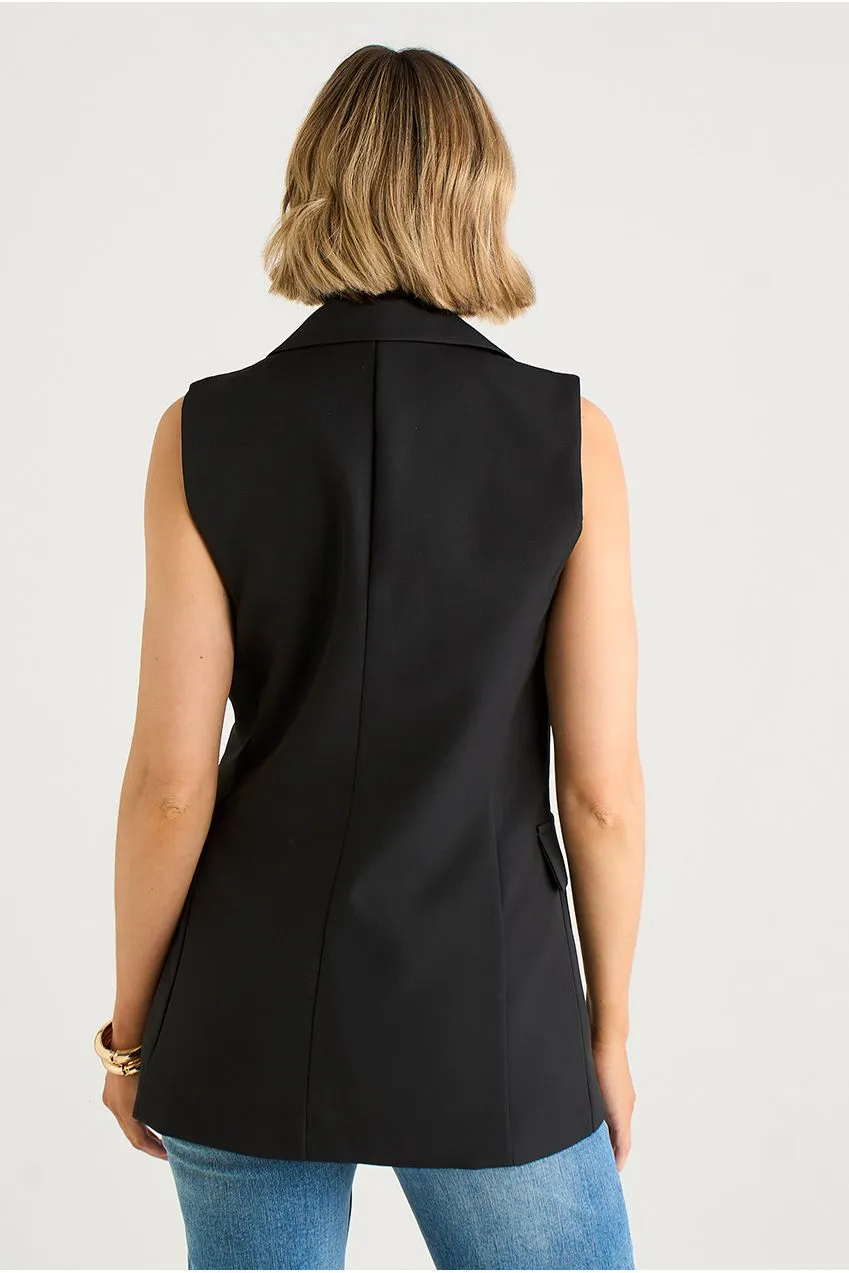 Goddiva Gini London gilet nero sartoriale lungo SM