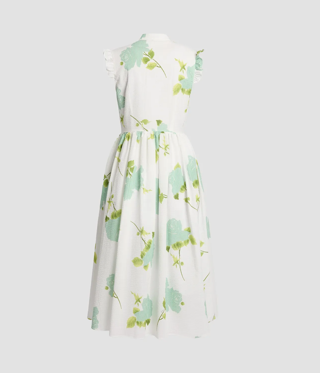 Erdem Floral Seersucker Sleeveless Midi Dress abito smanicato