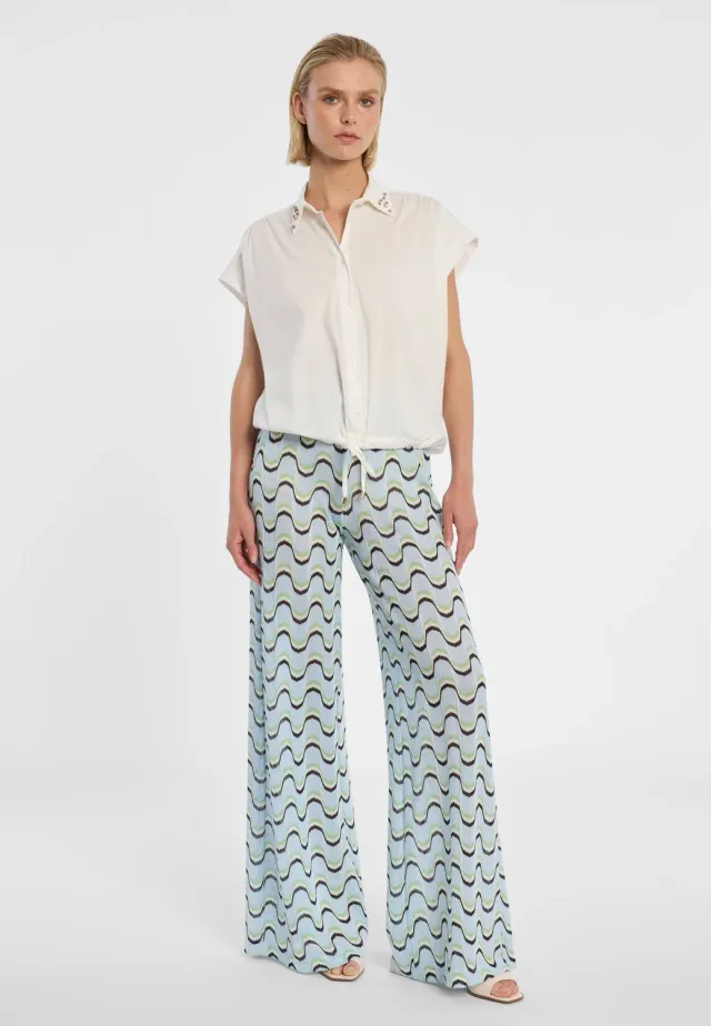Ana Alcazar Dorae pantaloni knit azzurri a onde
