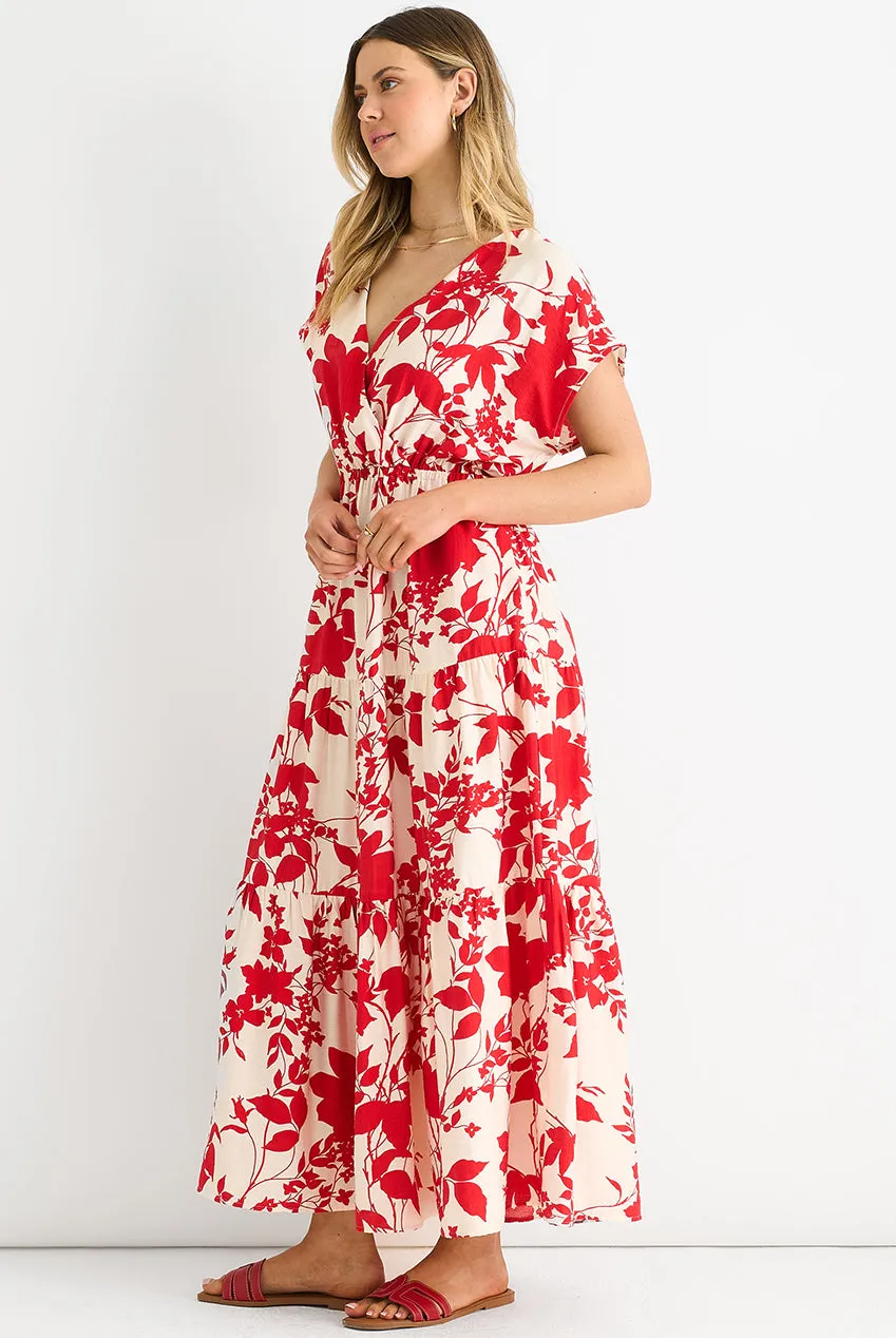 Gini London Elastic Waist abito maxi rosso floreale