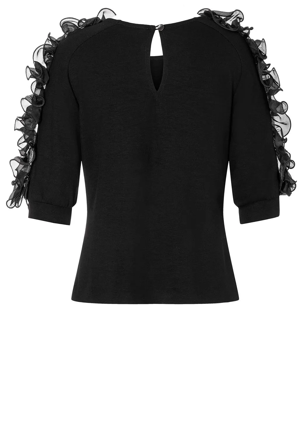 Ana Alcazar Agrali top nero jersey volant chiffon