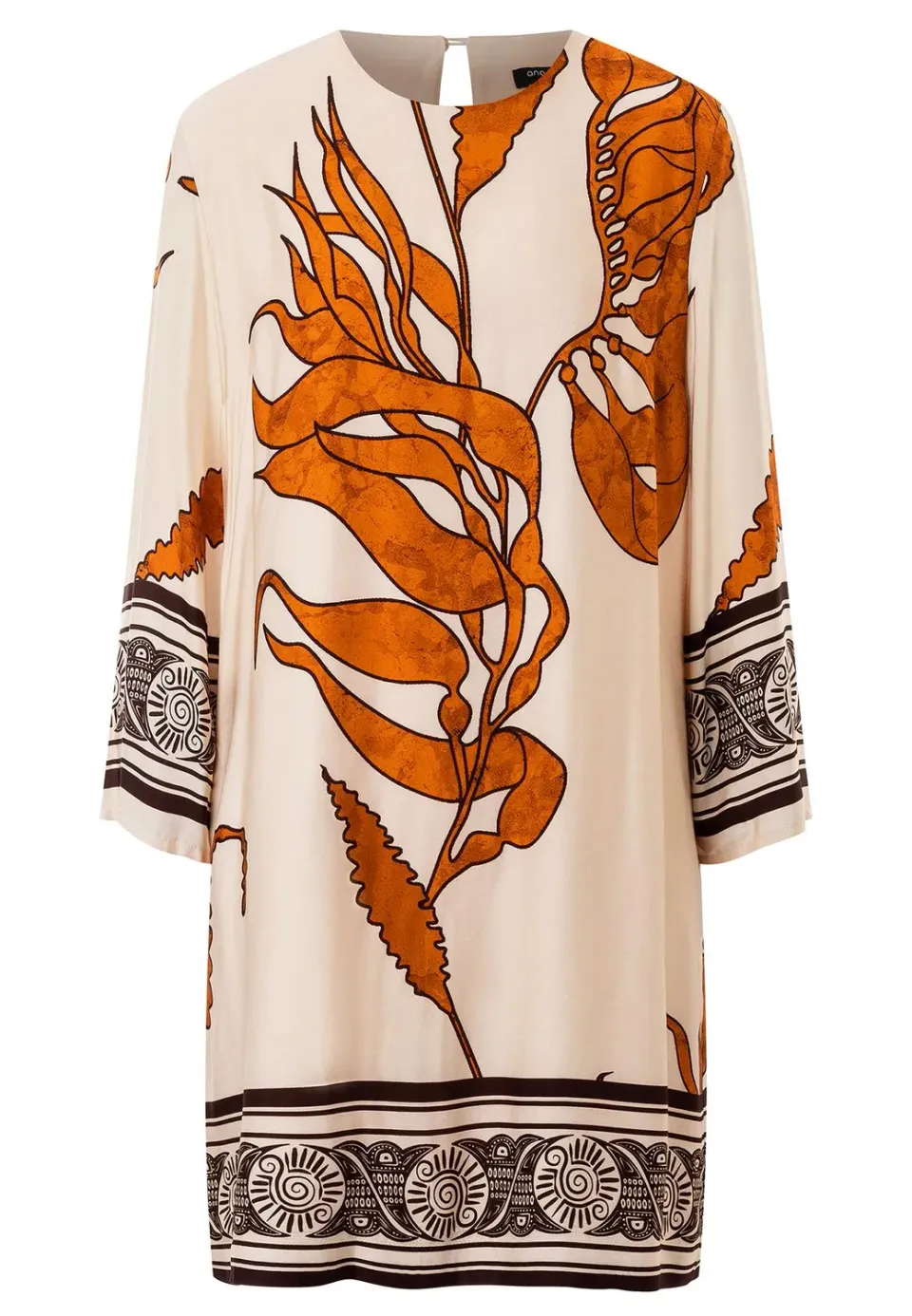 Ana Alcazar Palosa abito tunica beige raso stampa marrone