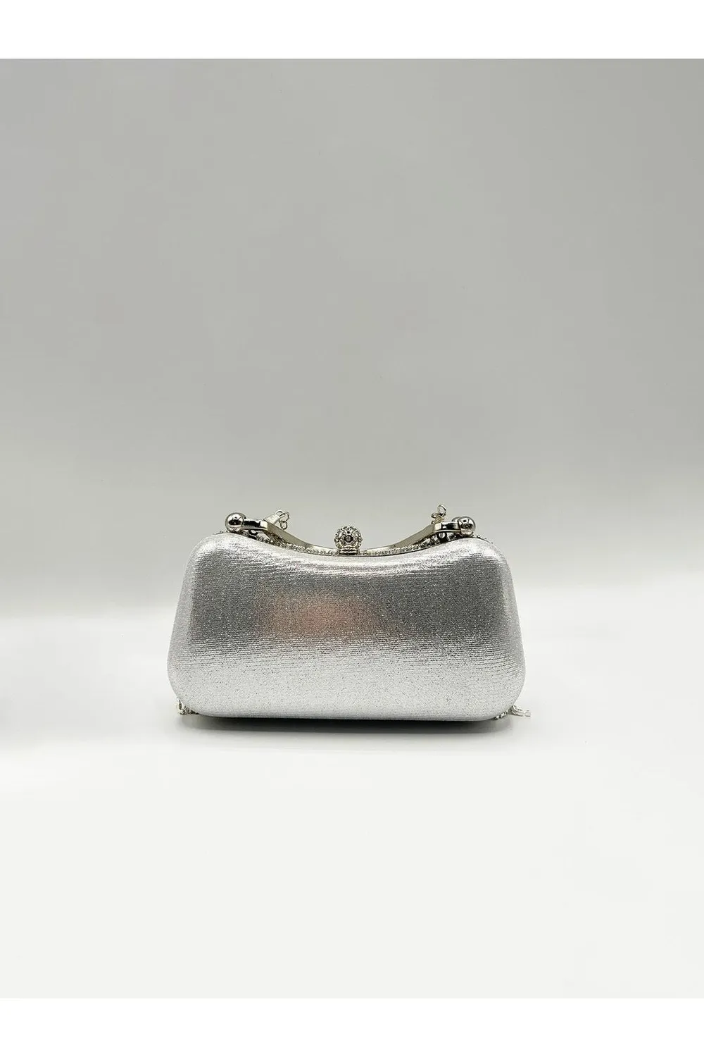 SVNX Fringe Clutch pochette argento con frange e catena