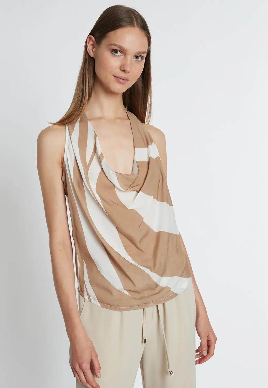 Ana Alcazar Rasty Top Smanicato Viscosa Zebra Beige