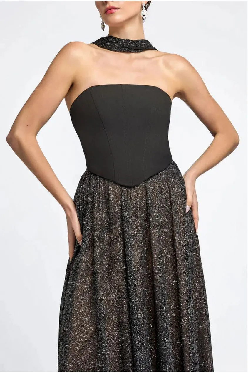 Goddiva Glitter Chiffon sciarpa nero glitter leggera