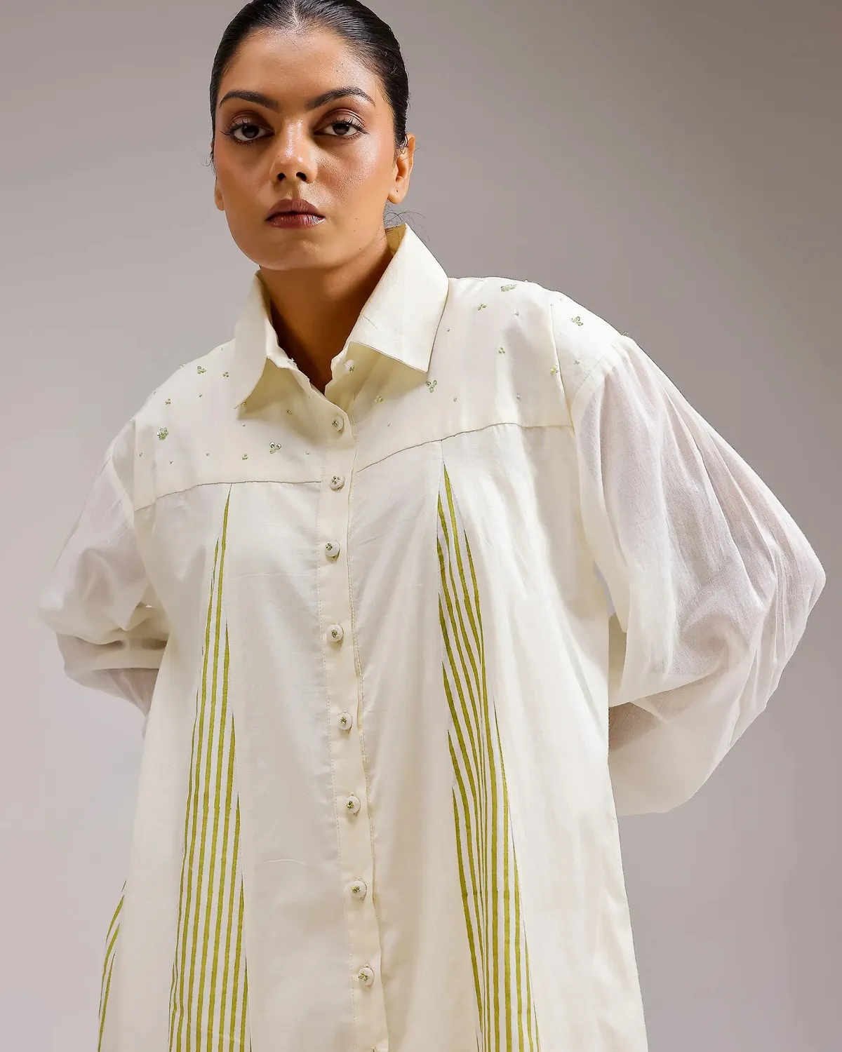 Our Dve Saanjh Panel abito camicia beige in cotone