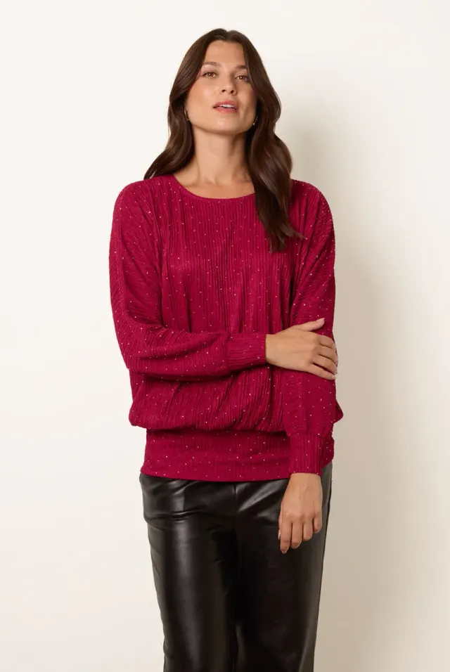 Blue Vanilla Rhinestone Batwing top vino con strass