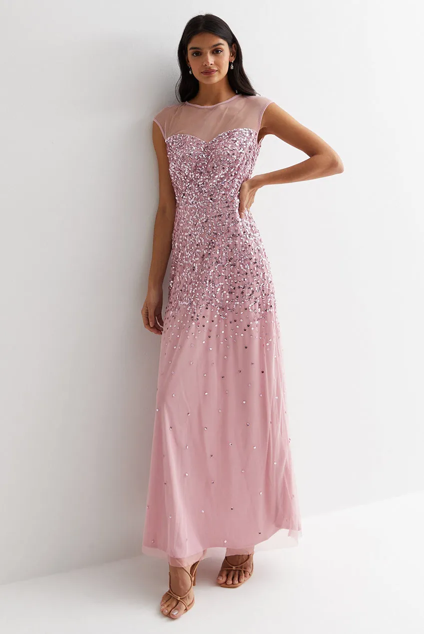 Gini London Blush Ombre abito paillettes rosa lungo