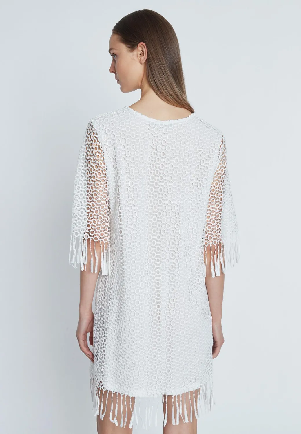 Ana Alcazar Rajana abito tunica in pizzo bianco