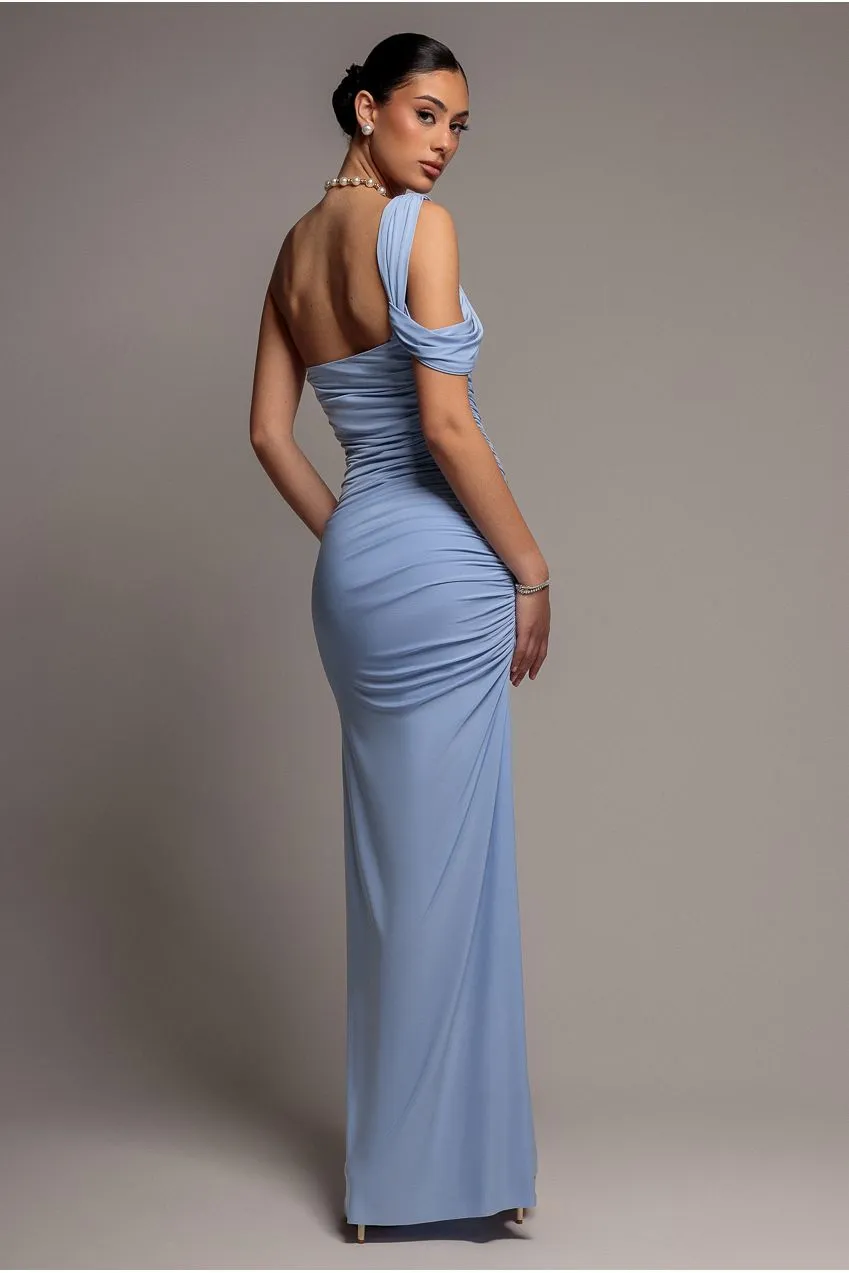 Goddiva DR5351 abito lungo monospalla blu bodycon