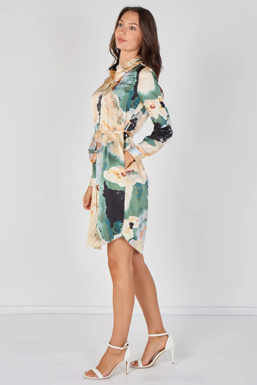Love Sunshine Marble abito camicia teal mini