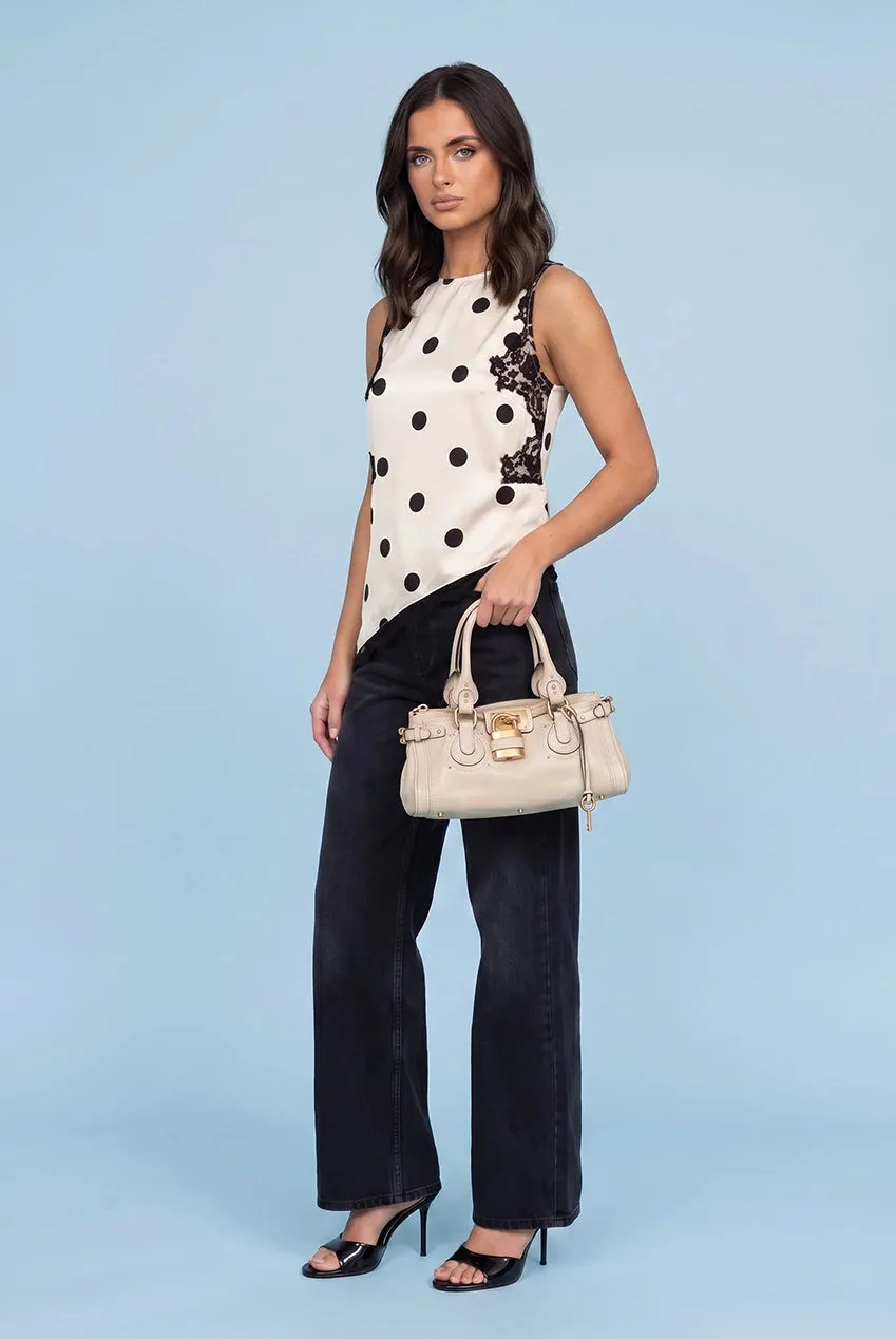 Goddiva Urban Bliss Lace Spot top bianco pois pizzo