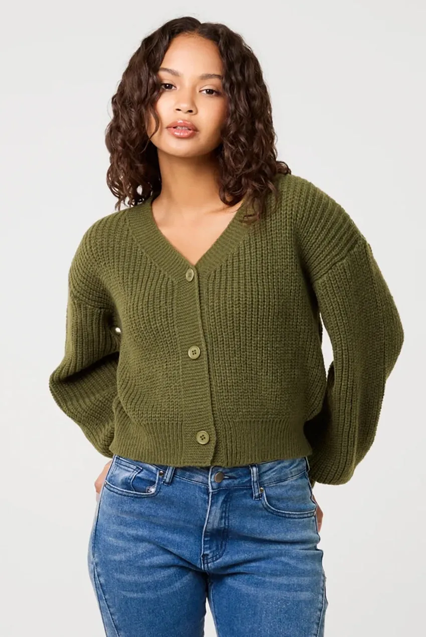Pink Vanilla Cropped Button Cardigan cardigan khaki