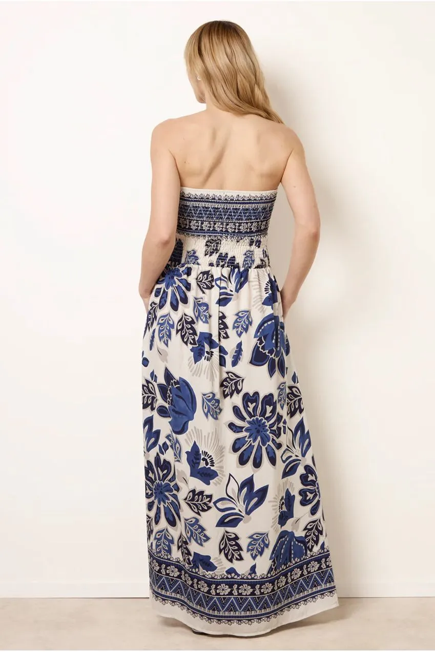 Blue Vanilla abito lungo fascia floreale blu navy