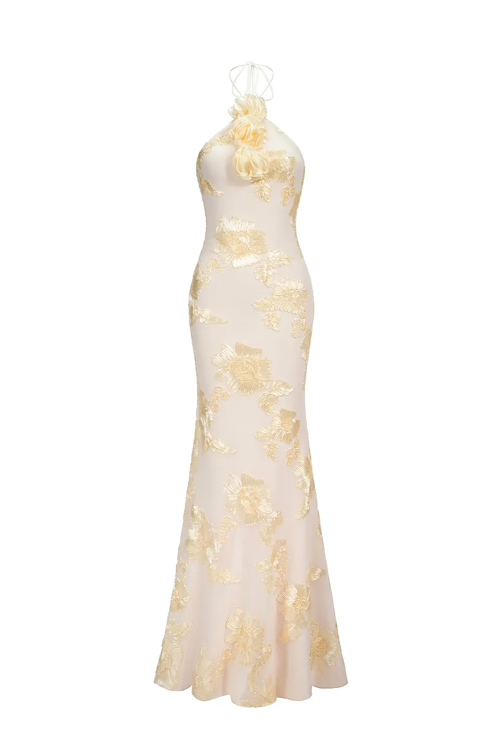 Bella Barnett Griselda Flower Halter abito maxi bianco