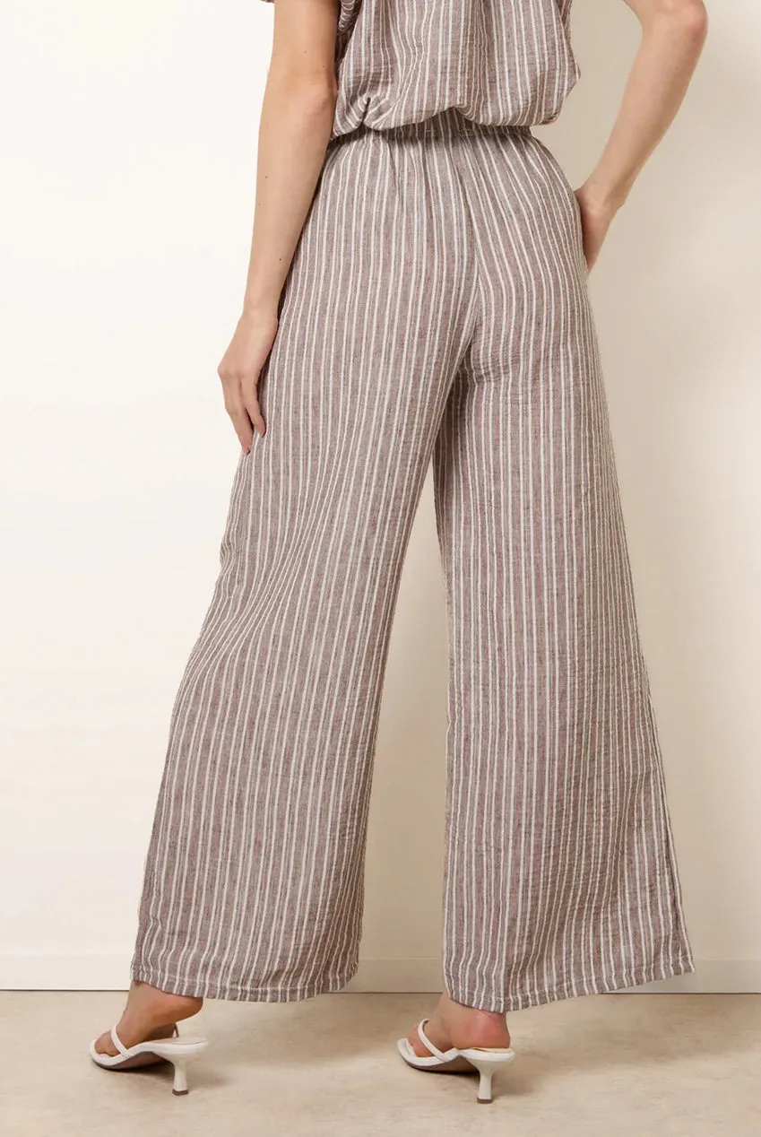 Goddiva Blue Vanilla Tie Waist Pantaloni cioccolato riga