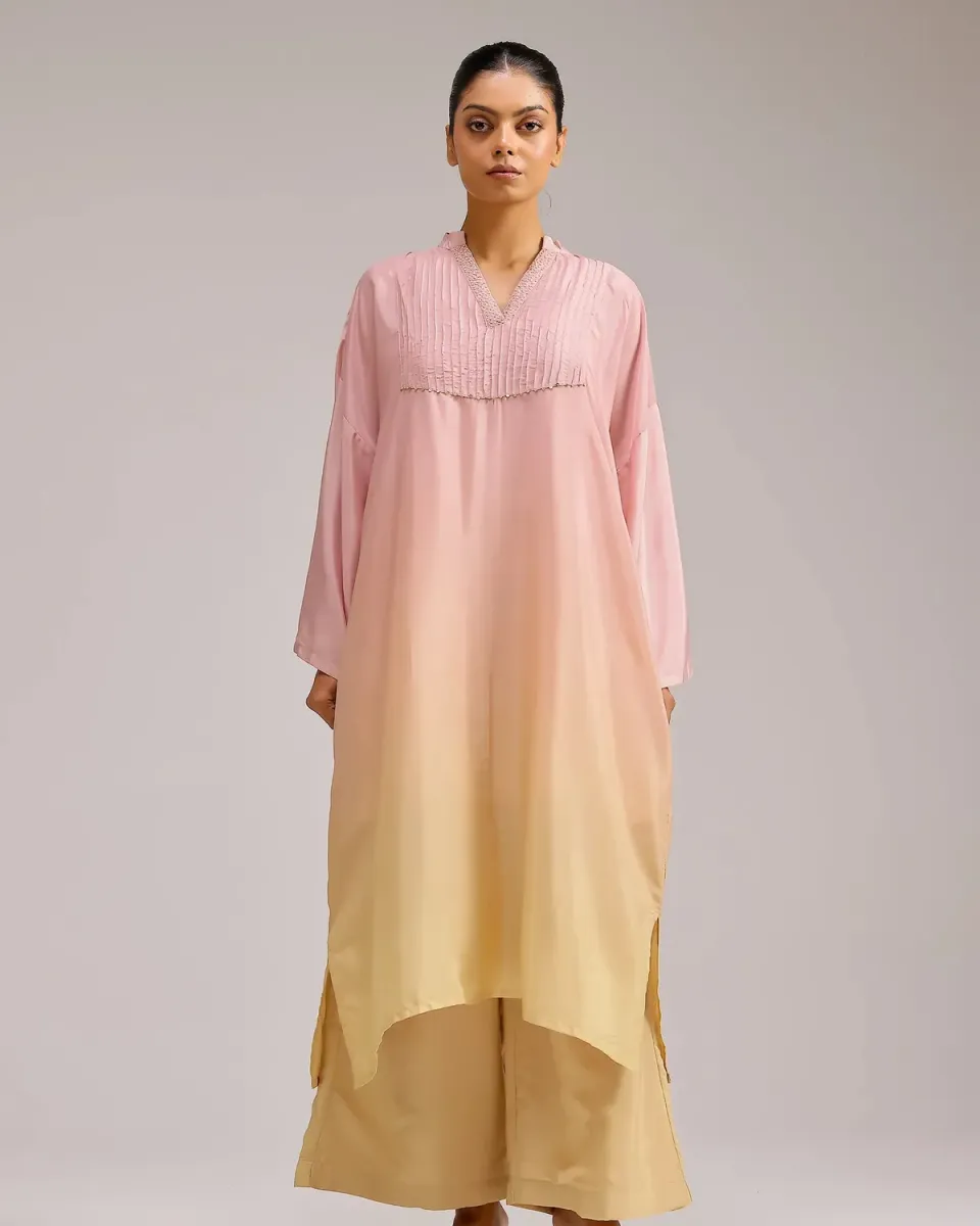 Our Dve Saanjh Fade kurta rosa-giallo crepe scollo V