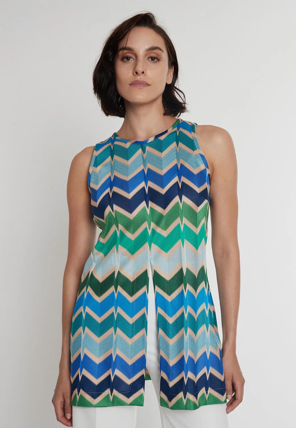 Ana Alcazar Poccy top lungo smanicato zigzag blu