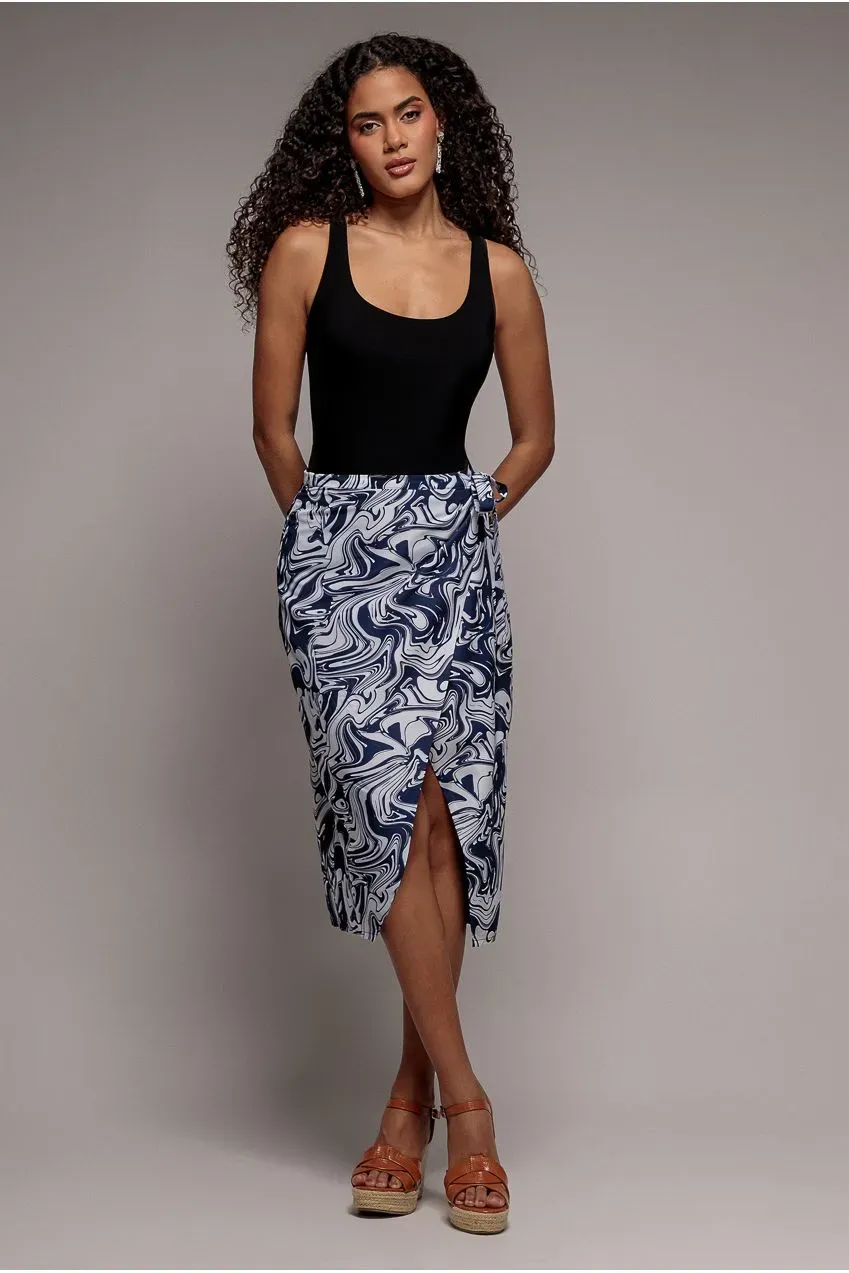 Goddiva gonna wrap midi blu navy stampata