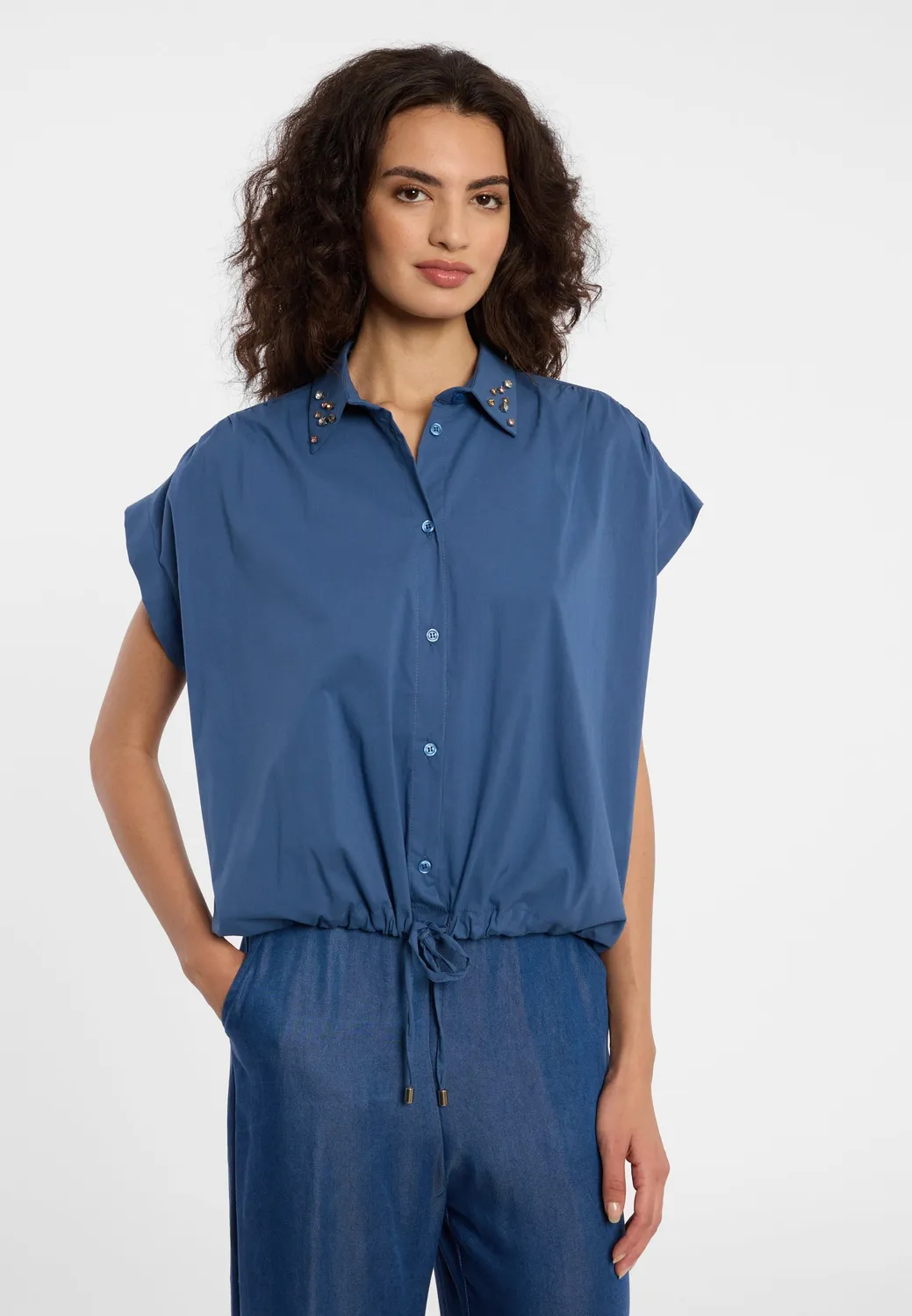 Ana Alcazar Doyla camicia azzurra maniche corte