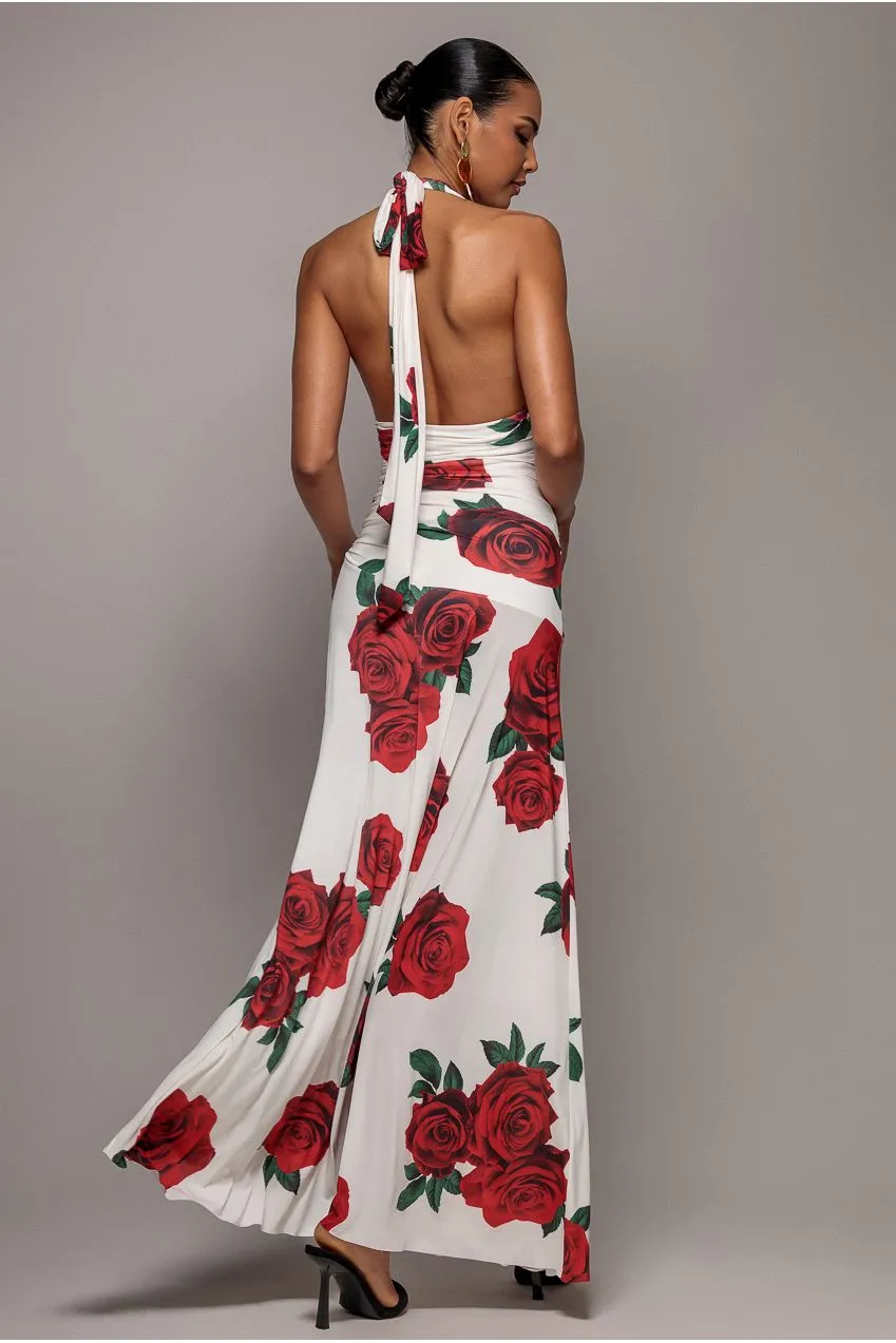 Goddiva Floral Halter maxi abito rosa scollo halter