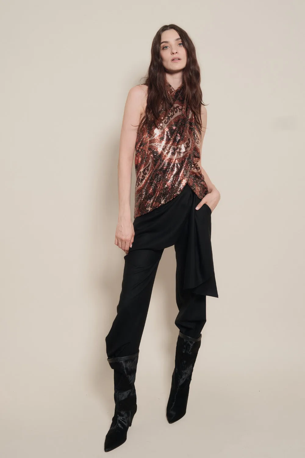 Johanna Ortiz Glimmering Frost Top Paillettes Marrone
