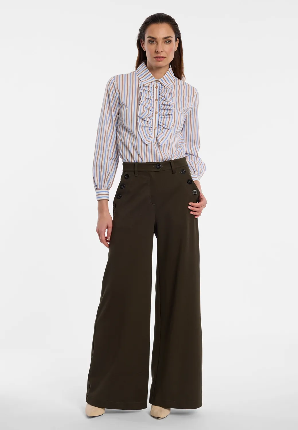 Ana Alcazar Elisa pantaloni wide leg taglie 34-44 kaki marina