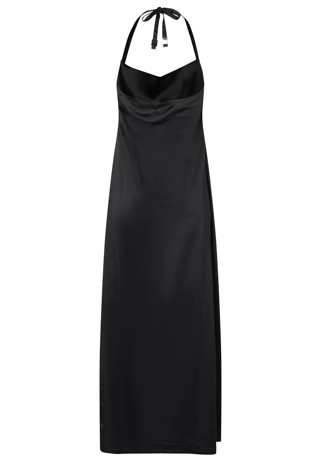 Ana Alcazar Paha abito lungo raso nero scollo halter