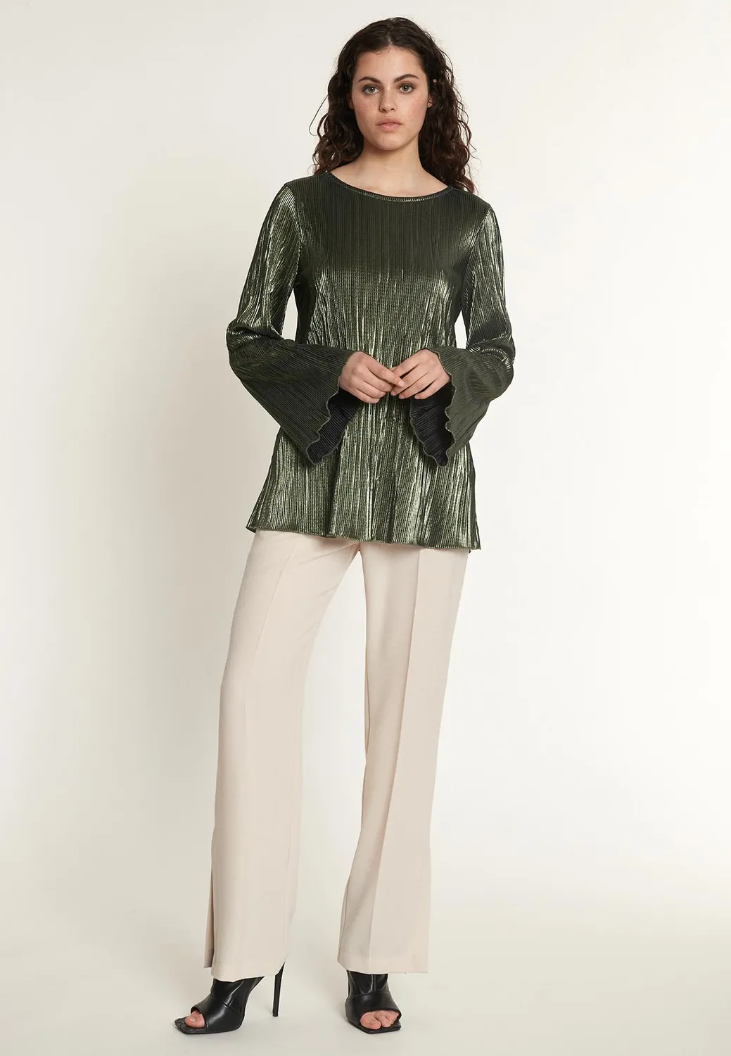 Ana Alcazar Ogyni top plisse verde maniche tromba