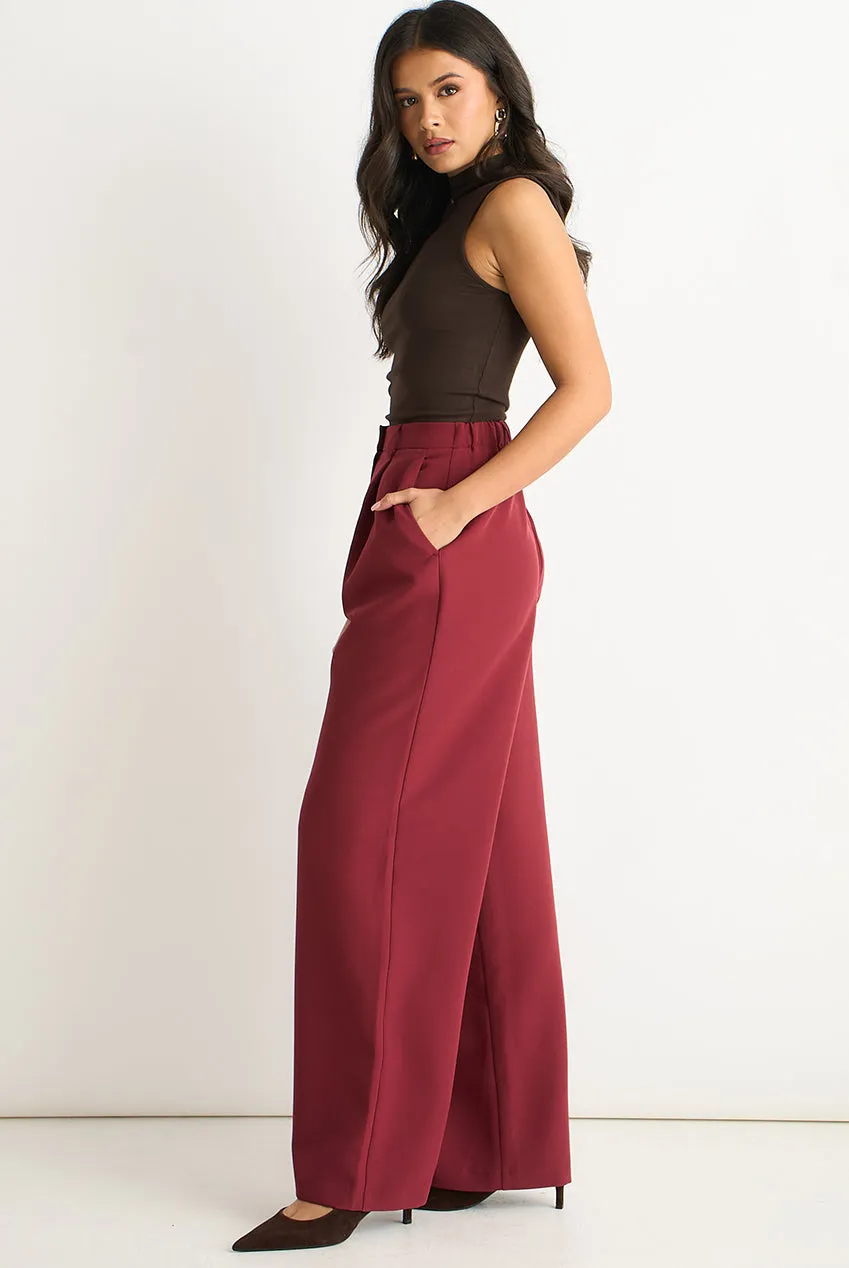 Gini London Wide Leg Pleat pantaloni ruggine gamba larga