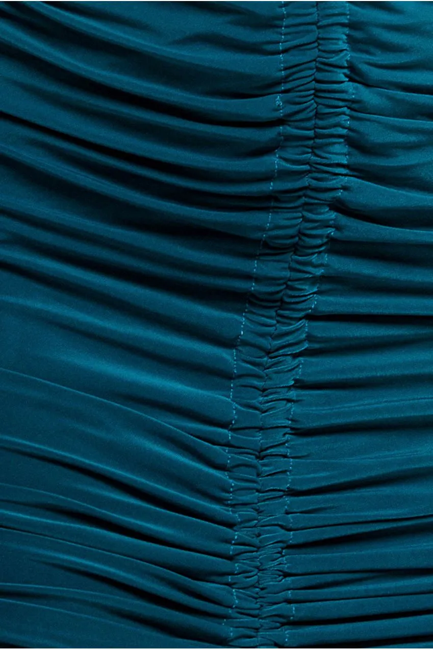 Goddiva Asymmetrical Abito Midi Teal Arricciato