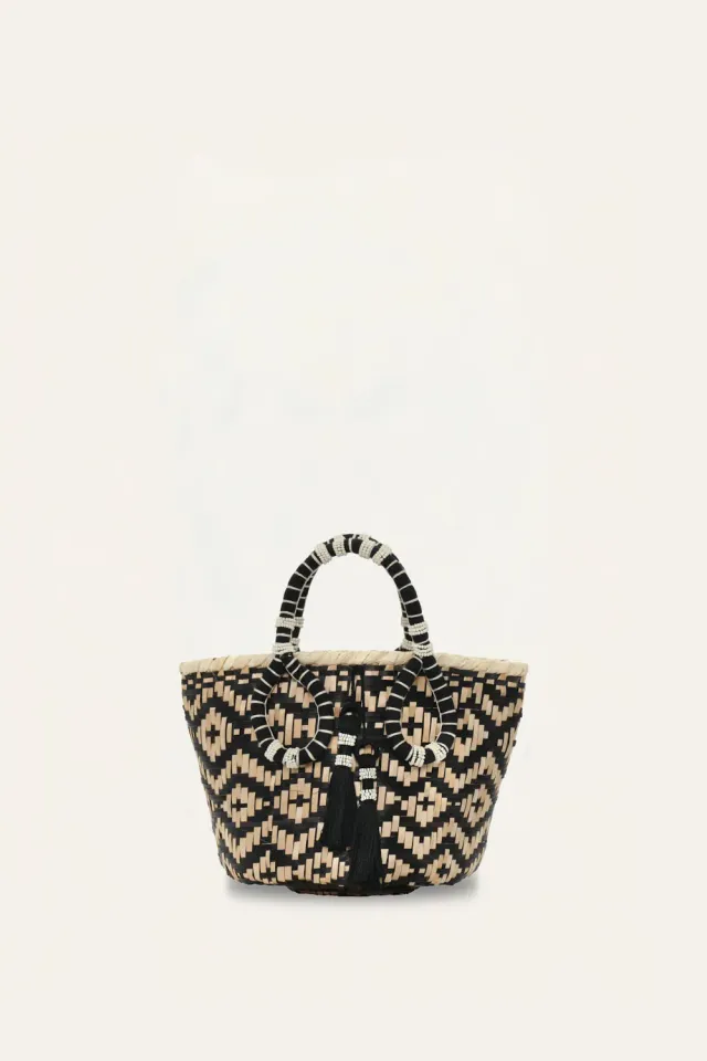 Johanna Ortiz Heritage mini bucket paglia ecru nero