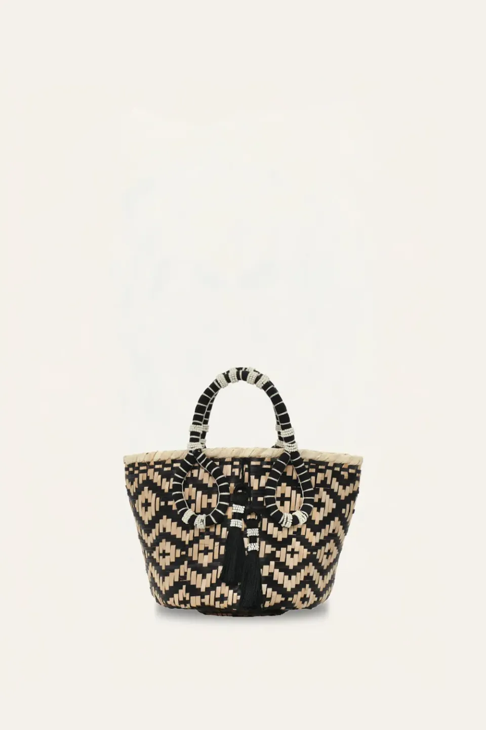 Johanna Ortiz Heritage mini bucket paglia ecru nero