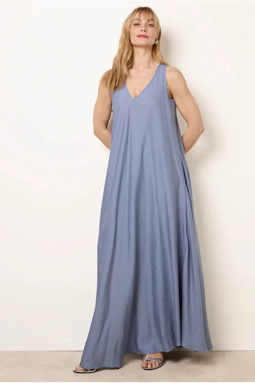 Blue Vanilla Diamante abito blu S/M denim scollo V strass
