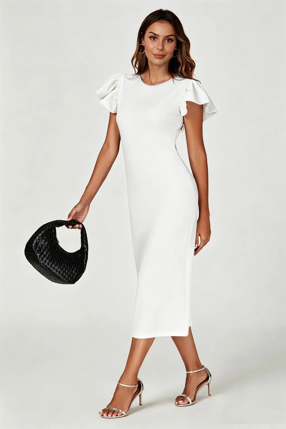 FS Collection Volume Sleeve abito midi bianco bodycon