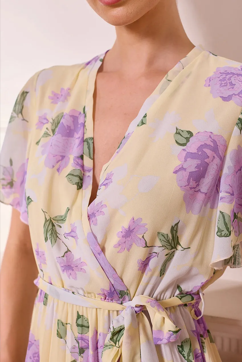 Angeleye Butter Yellow abito lungo giallo fiori viola